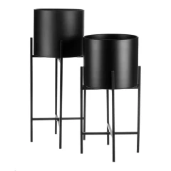 Set 2 kovových interiérových stojanů na květiny, kruhové, černý mat FA5009