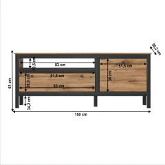 TV stolek 1D1S/150, dub wotan/černá, LOFTA