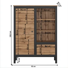 Komoda 1D1S/90, dub wotan/černá, LOFTA