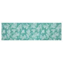 Běhoun sametový, zelený - vánoční bílý vzor, 100% polyester, 40 x 150 cm. UBR102-2