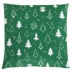 Polštář sametový s výplní, zelený - bílé stromky, 100% polyester, 45 x 45 cm. UBR103-1