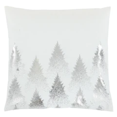 Polštář sametový s výplní, bílý - stříbrné stromky, 100% polyester, 45 x 45 cm. UBR108-1