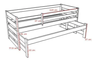 Postel s přistýlkou DPV 007 - 89/MOR9, moření dub, 90x200 cm, s úložným prostorem č.2