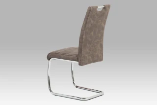 Jídelní židle, hnědá látka COWBOY, bílé prošití, kov chrom HC-483 BR3