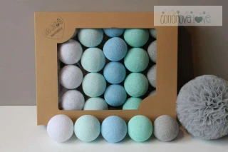 Bavlněné svítící LED kuličky Cotton Balls - mint pastel