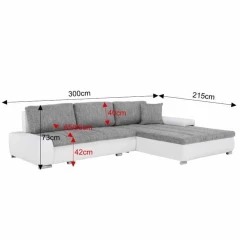 Sedací souprava s úložným prostorem TONIKS, ekokůže bílá / látka Berlin 01 šedý melír č.6