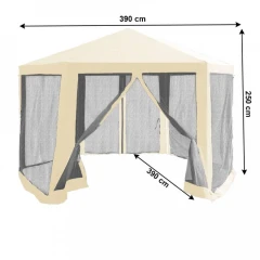 Stanový altán do zahrady, 3,9x2,5x3,9m, béžová / černá, RINGE TYP 2 + 6 bočních stran