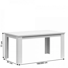 Rozkládací jídelní stůl, 160/200cm, bílá, ARYAN