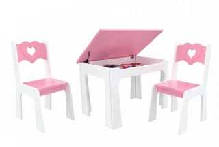 Dětský stůl s úložným prostorem a židlemi Srdce - růžové DSBH0617