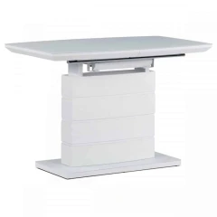 Jídelní stůl 110+40x70 cm, bílá skleněná deska 4 mm, MDF, bílý matný lak HT-420 WT